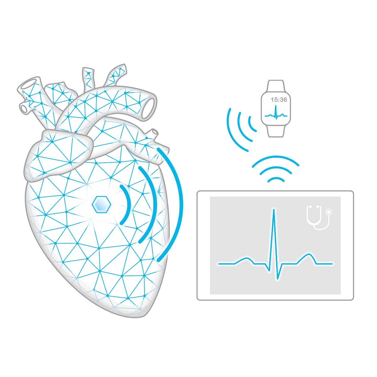Graphic illustration illustration of a heart for future medical technology