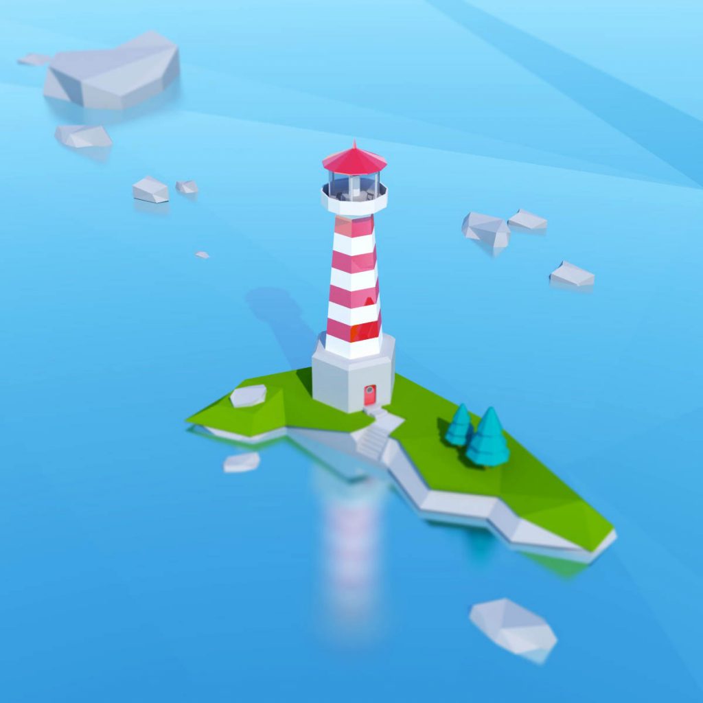 Realising low poly style illustration. illustration of a Low Poly styled lighthouse. Editorial illustration