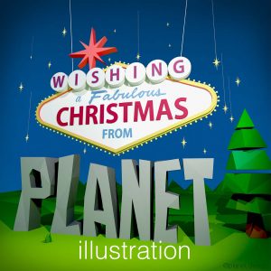 Christmas Wishes illustration depicting a Las Vegas Christmas scene