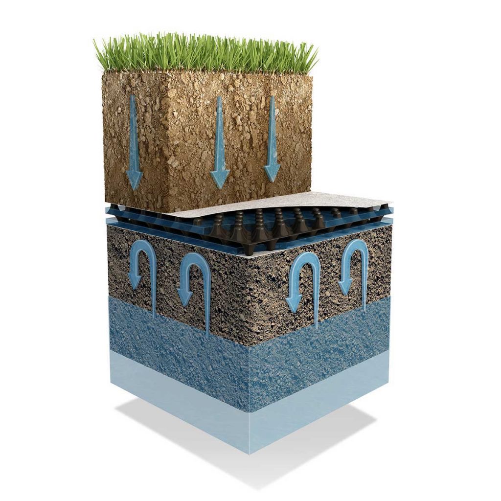 Technical cutaway illustration showing section of earth works