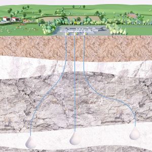 Geological cutaway illustration for hydrogen gas storage