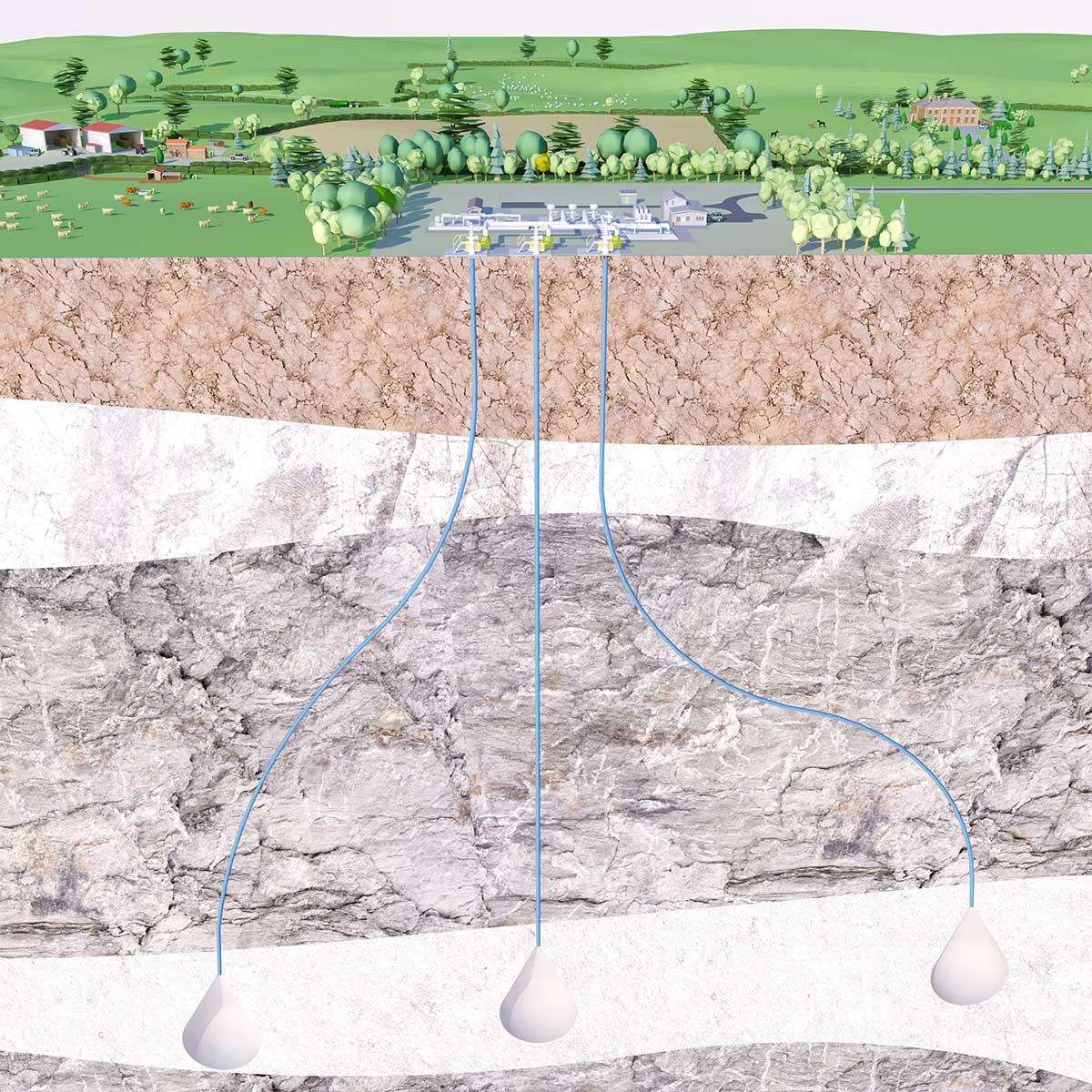 Geological cutaway illustration for hydrogen gas storage
