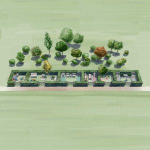 Watercolour artist impression of family plots plan view.