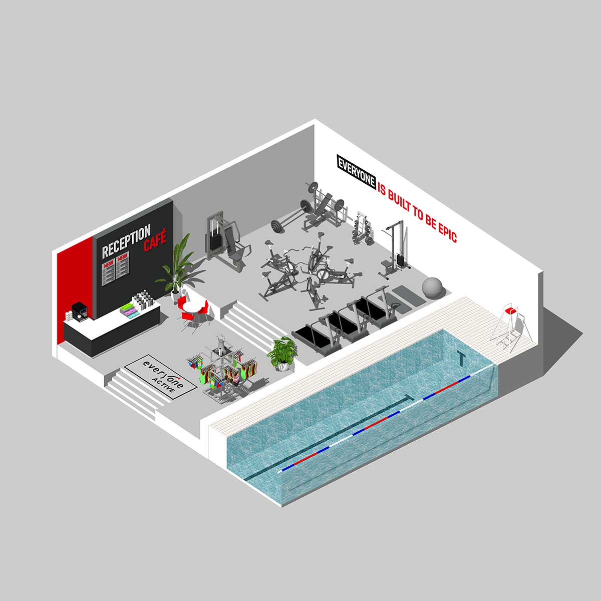 Architectural leisure centre with optional animation